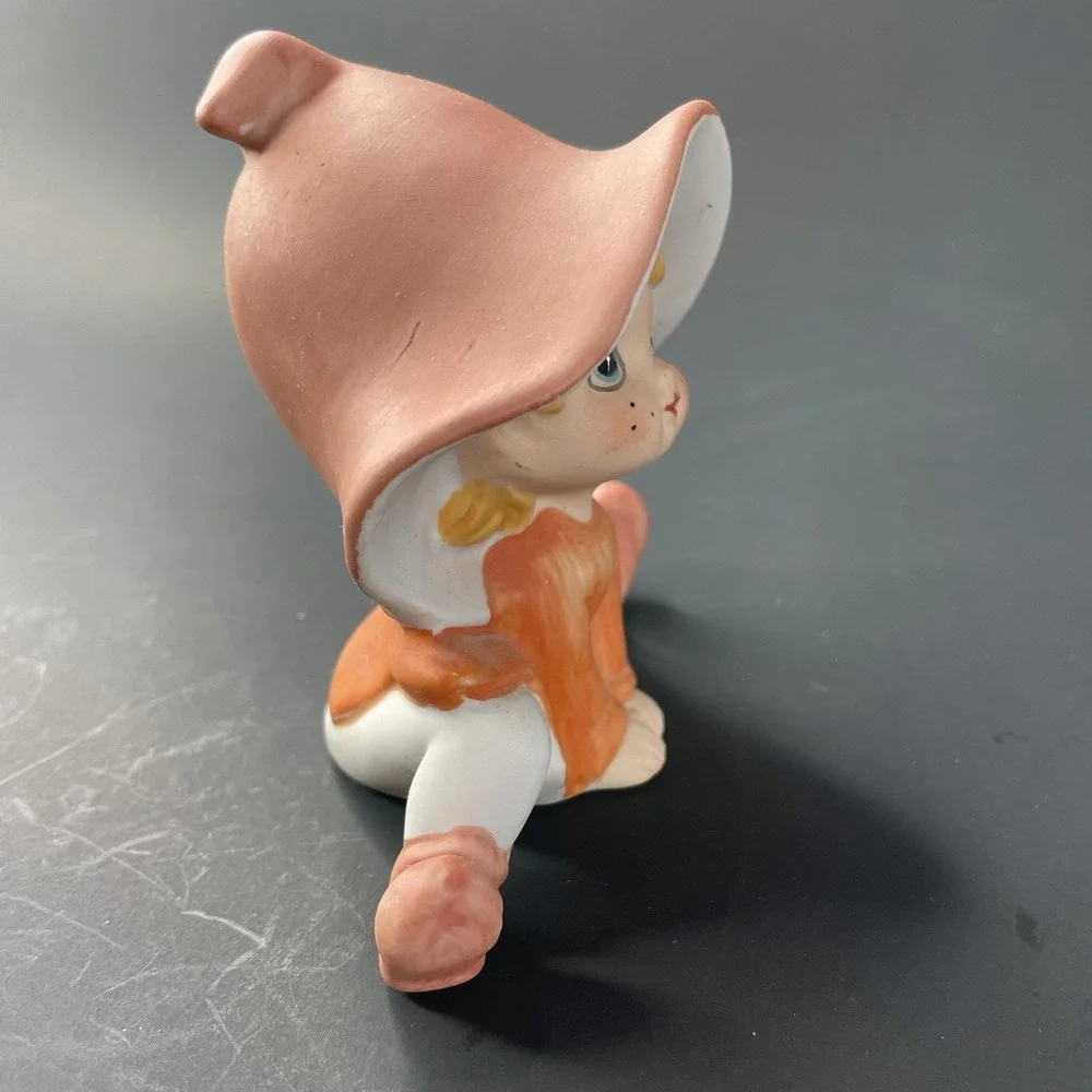 Vintage Homco Figurine 5213‎ Elf Pixie Fairy Girl Orange Ceramic 4